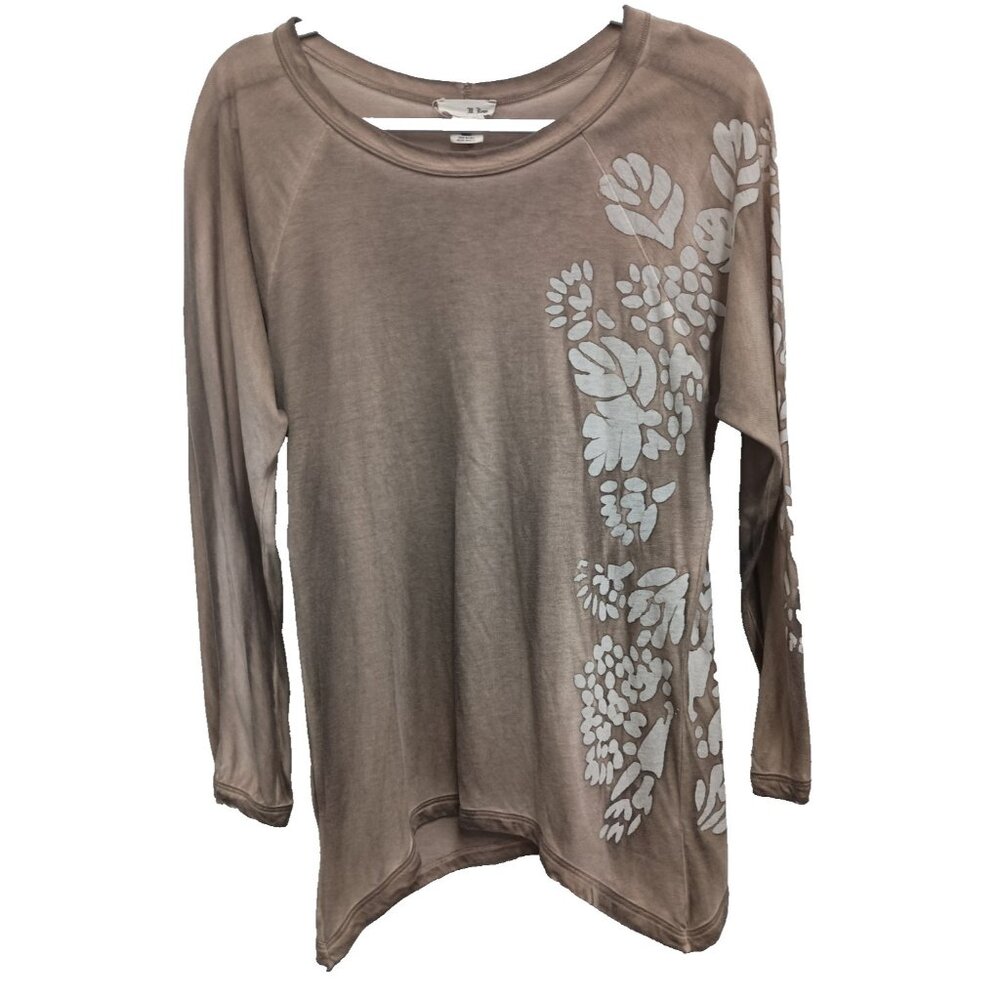 M. Rena Womens‎ BOHO Tunic Top Medium Brown Floral Mineral Washed Long Sleeve